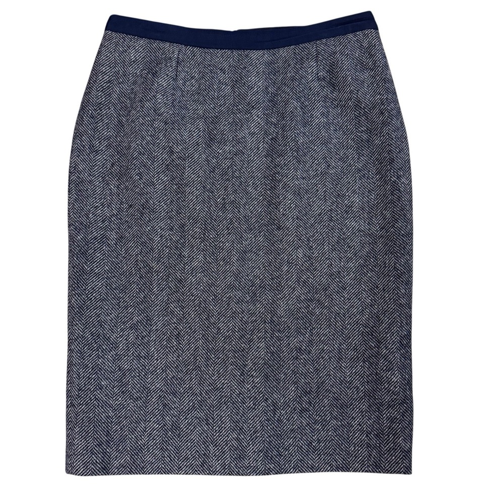 Boden British Tweed By Moon Wool Pencil Straight Skirt Womens 10 Long Blue Gray